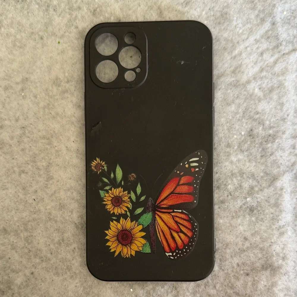 Apple Black Case with Orange Butterfly and Yellow Flowers